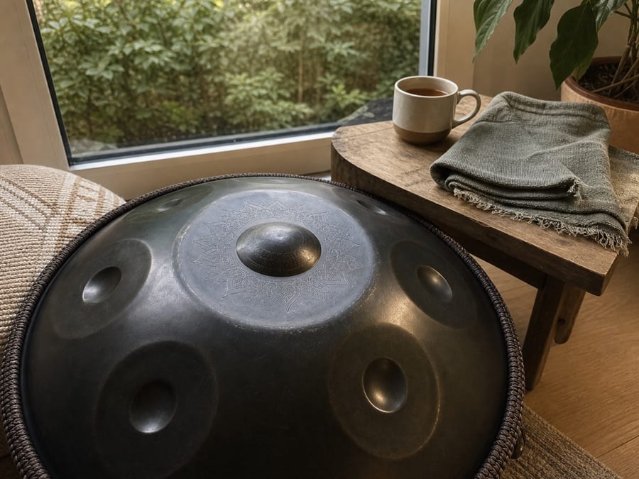 Kundenfoto einer Handpan mit Zubehör
