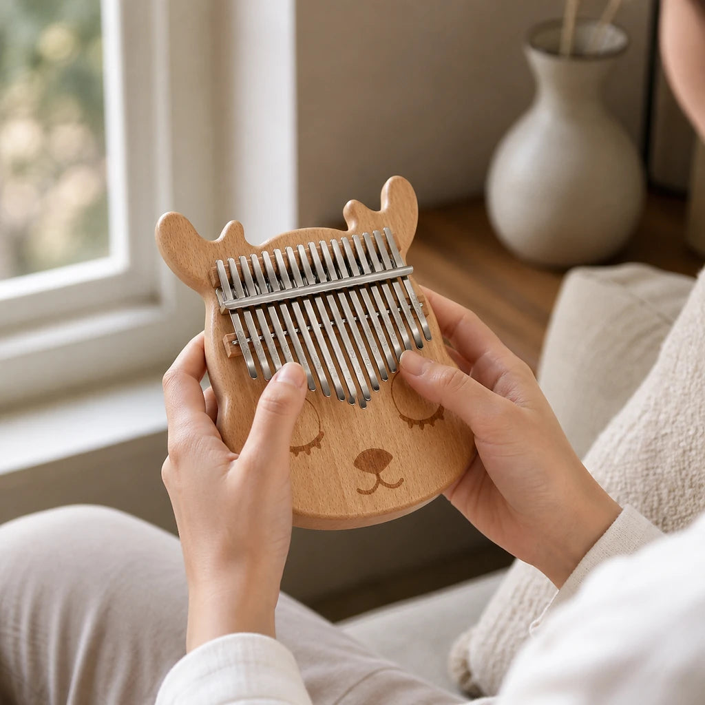Kalimba 17 Tasten - Akazienholz, Hirsch-Design - 02 Anwendung