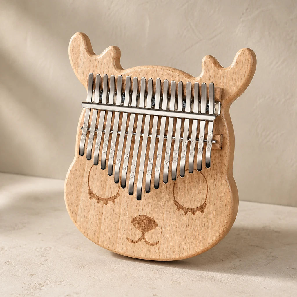 Kalimba 17 Tasten - Akazienholz, Hirsch-Design - 03 technische Ansicht