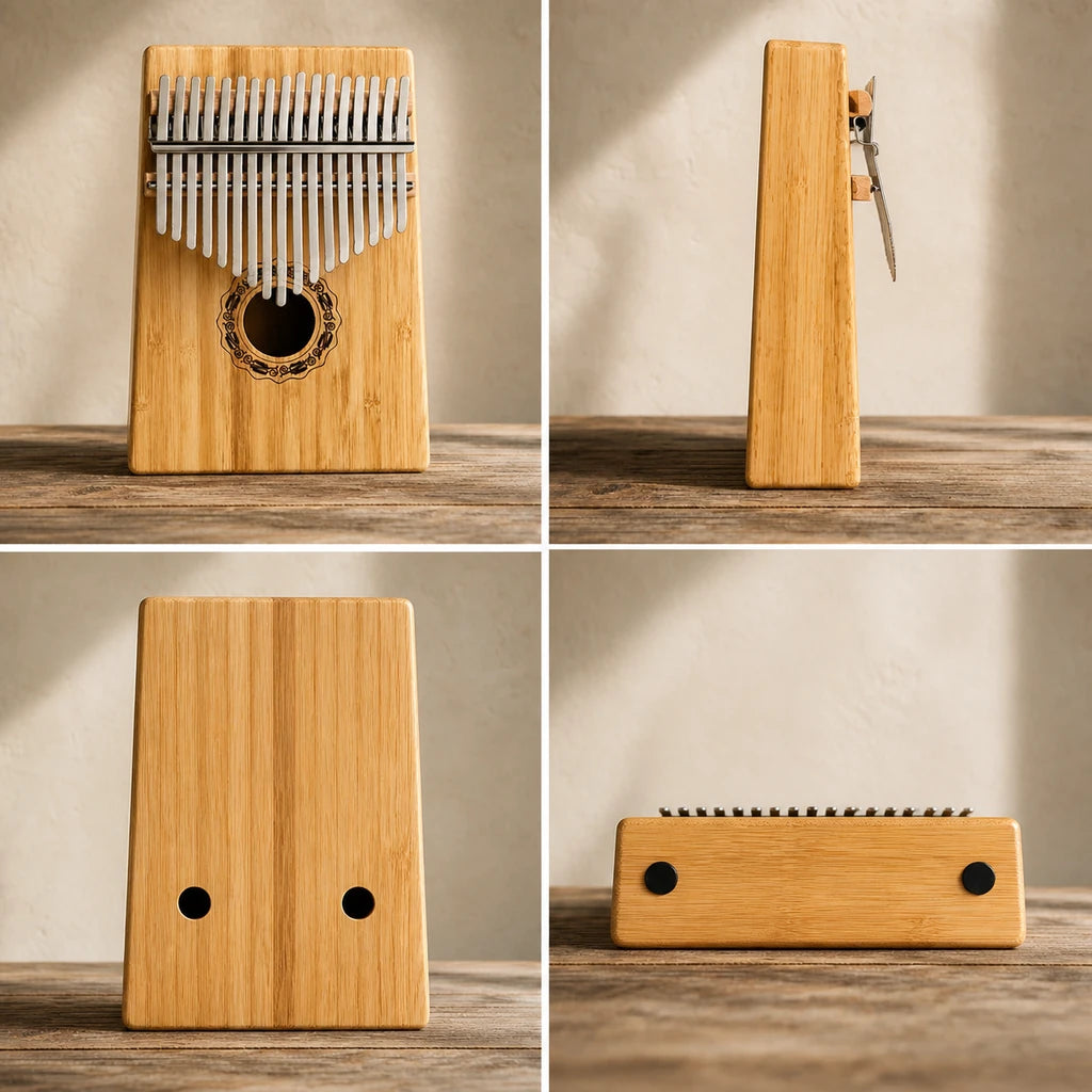 Kalimba 17 Tasten - Bambus, Massivholz - 03 technische Ansichten