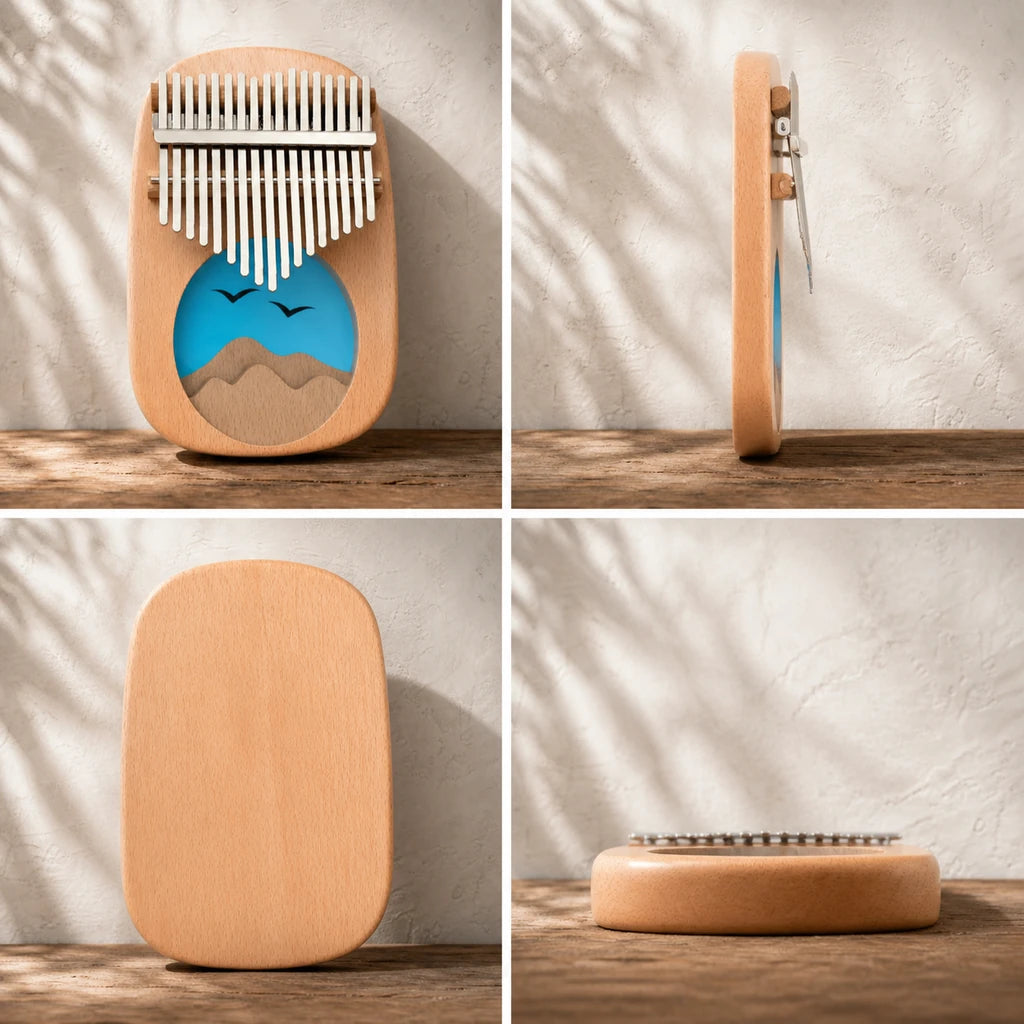 Kalimba 17 Tasten - Buchenholz & Epoxidharz - 03 technische Ansichten