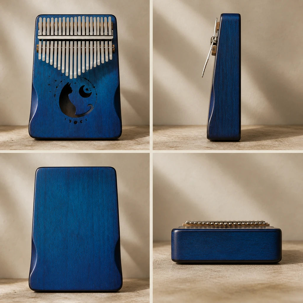 Kalimba 17 Tasten - Mahagoni, Sternenhimmel-Design - 03 technische Ansichten