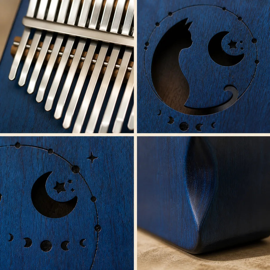 Kalimba 17 Tasten - Mahagoni, Sternenhimmel-Design - 04 Details