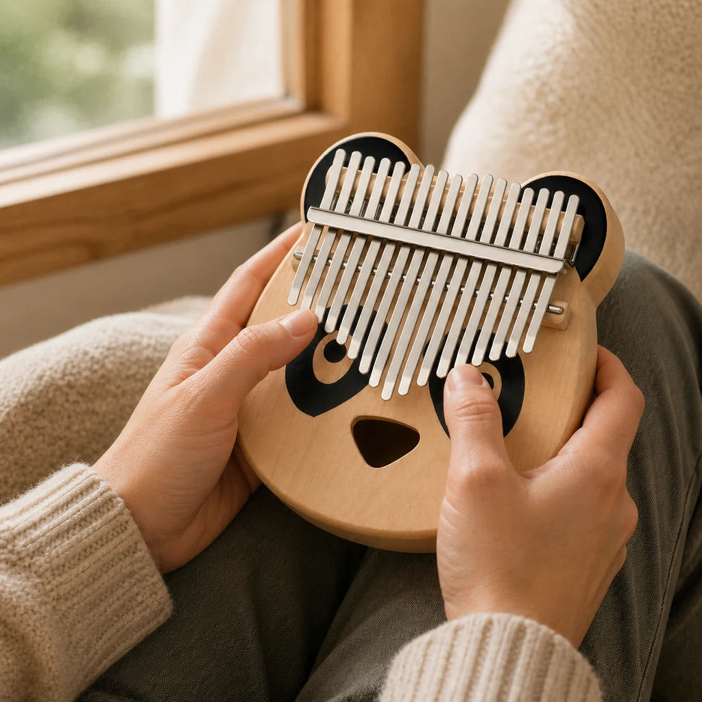 Kalimba 17 Tasten - Ahornholz, Panda-Design - 02 Anwendung