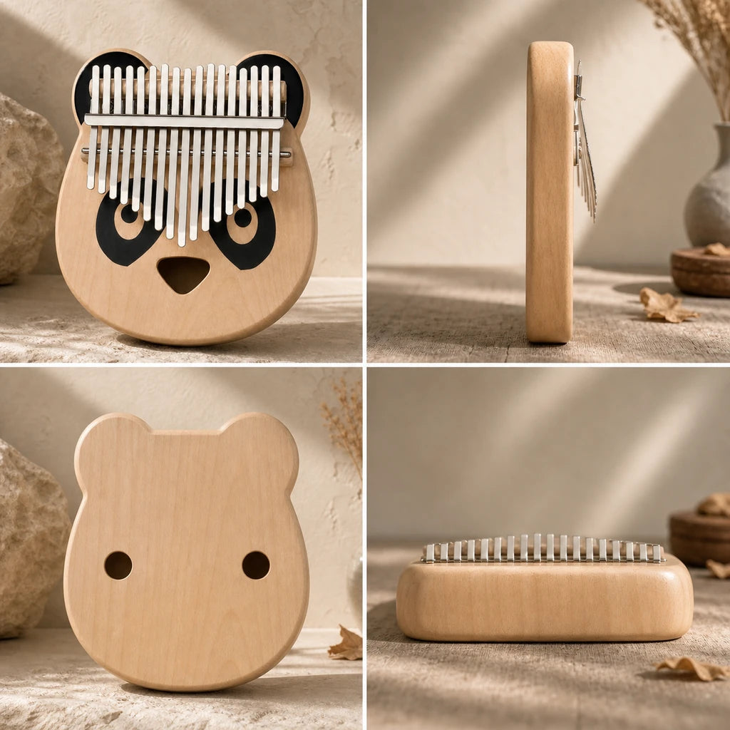 Kalimba 17 Tasten - Ahornholz, Panda-Design - 03 technische Ansichten