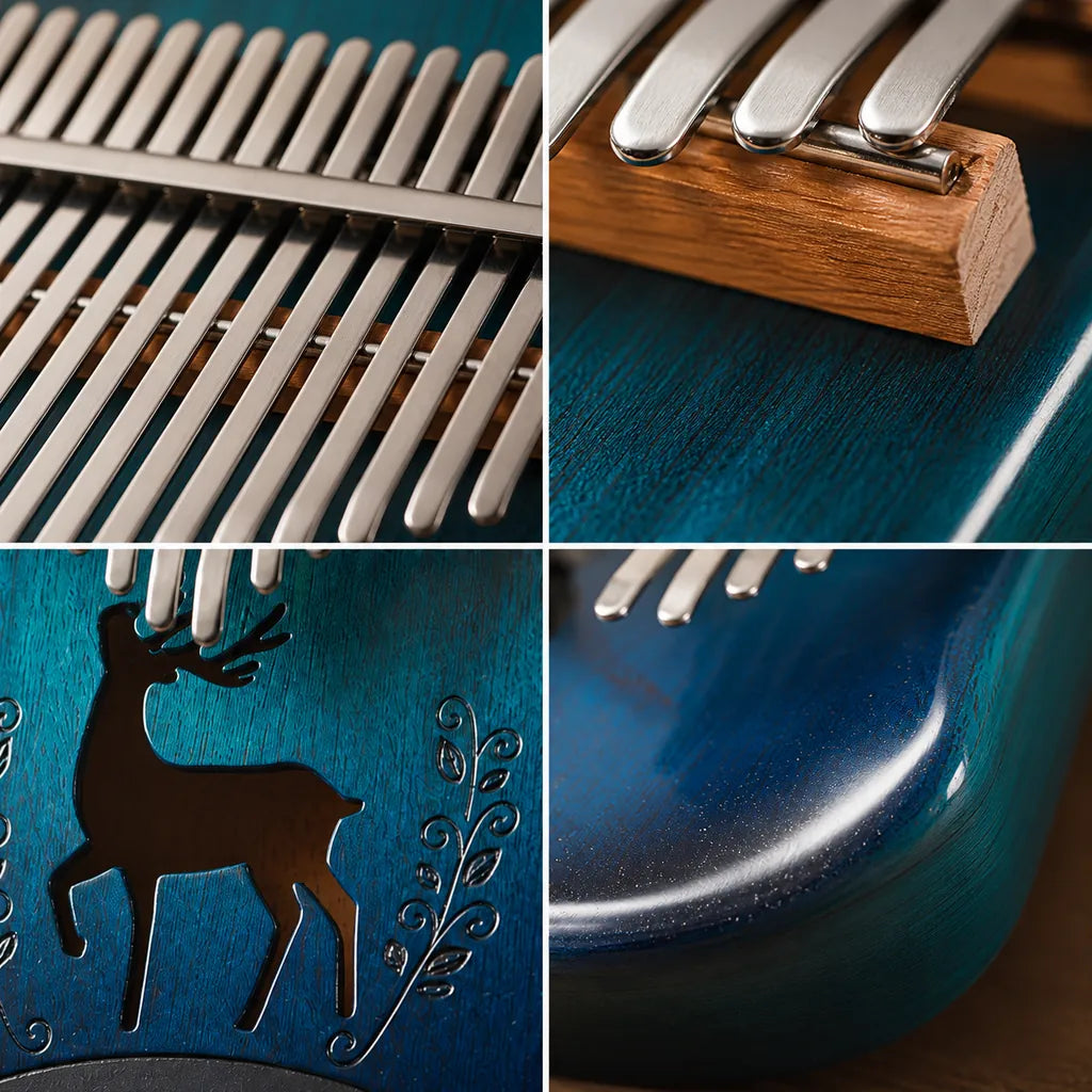 Kalimba 17 Tasten - Mahagoni, Blau - 04 Details