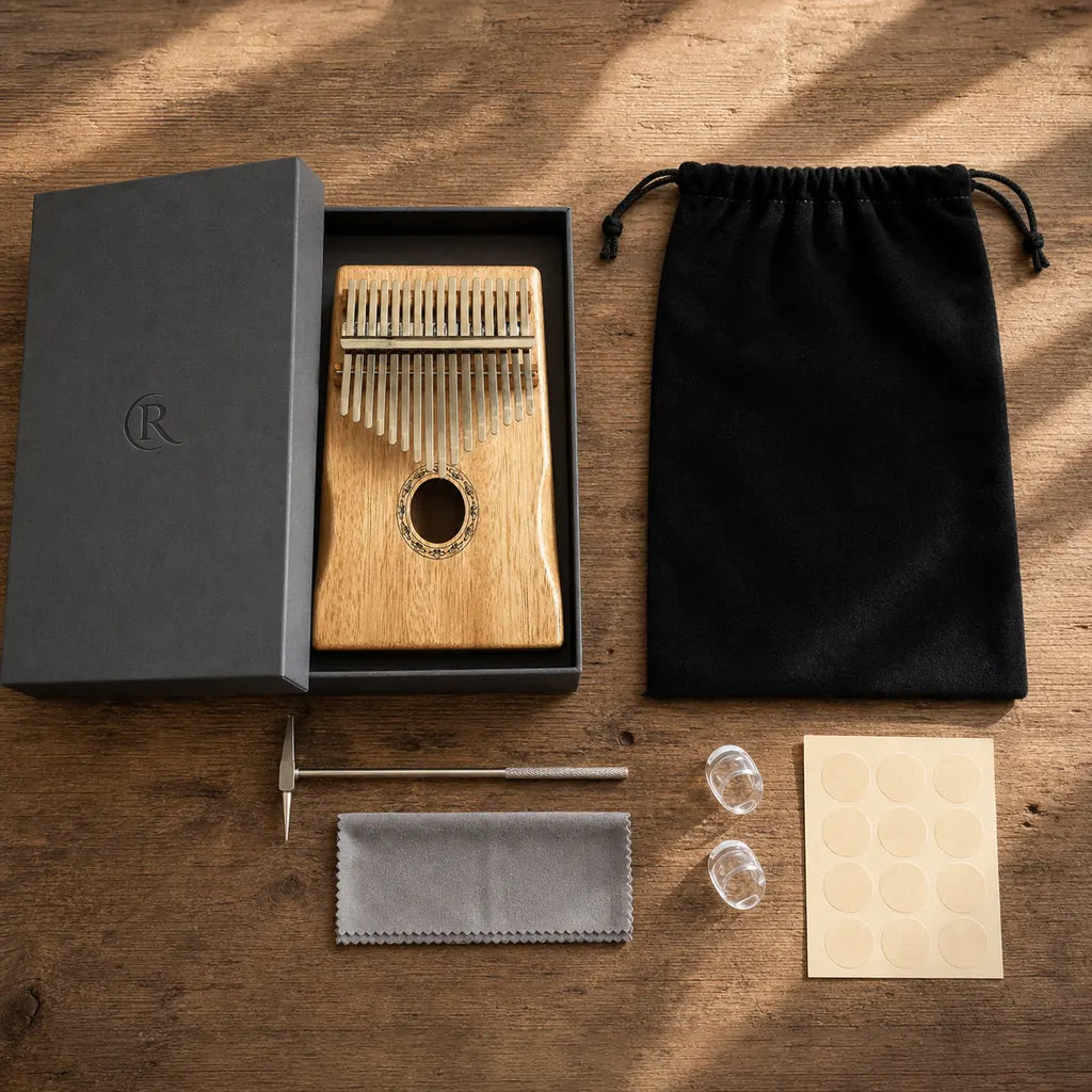 Kalimba 17 Tasten - Mahagoni, mit Resonanzkammer - 05 Lieferumfang