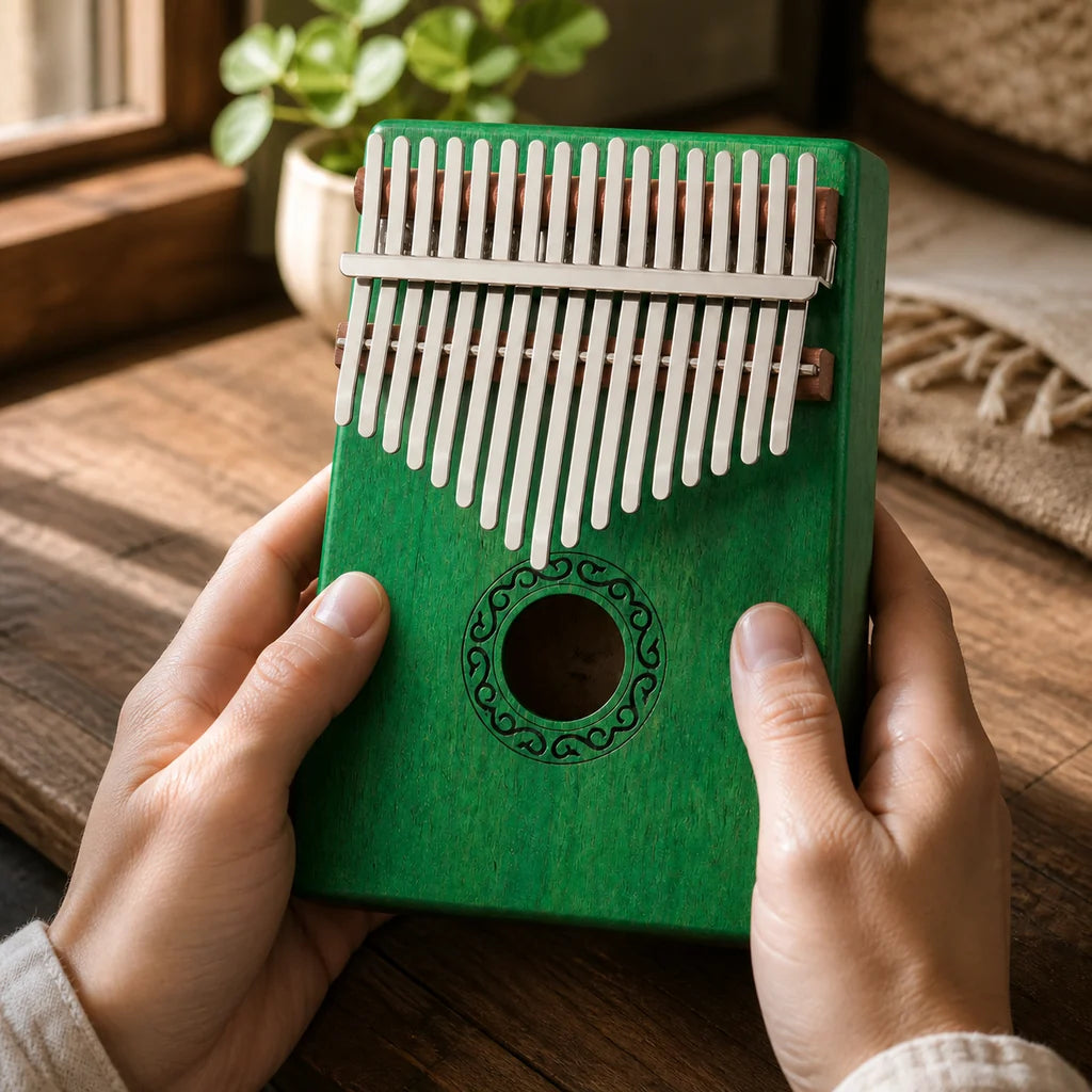 Kalimba 17 Tasten - Mahagoni, Grün - 02 Anwendung