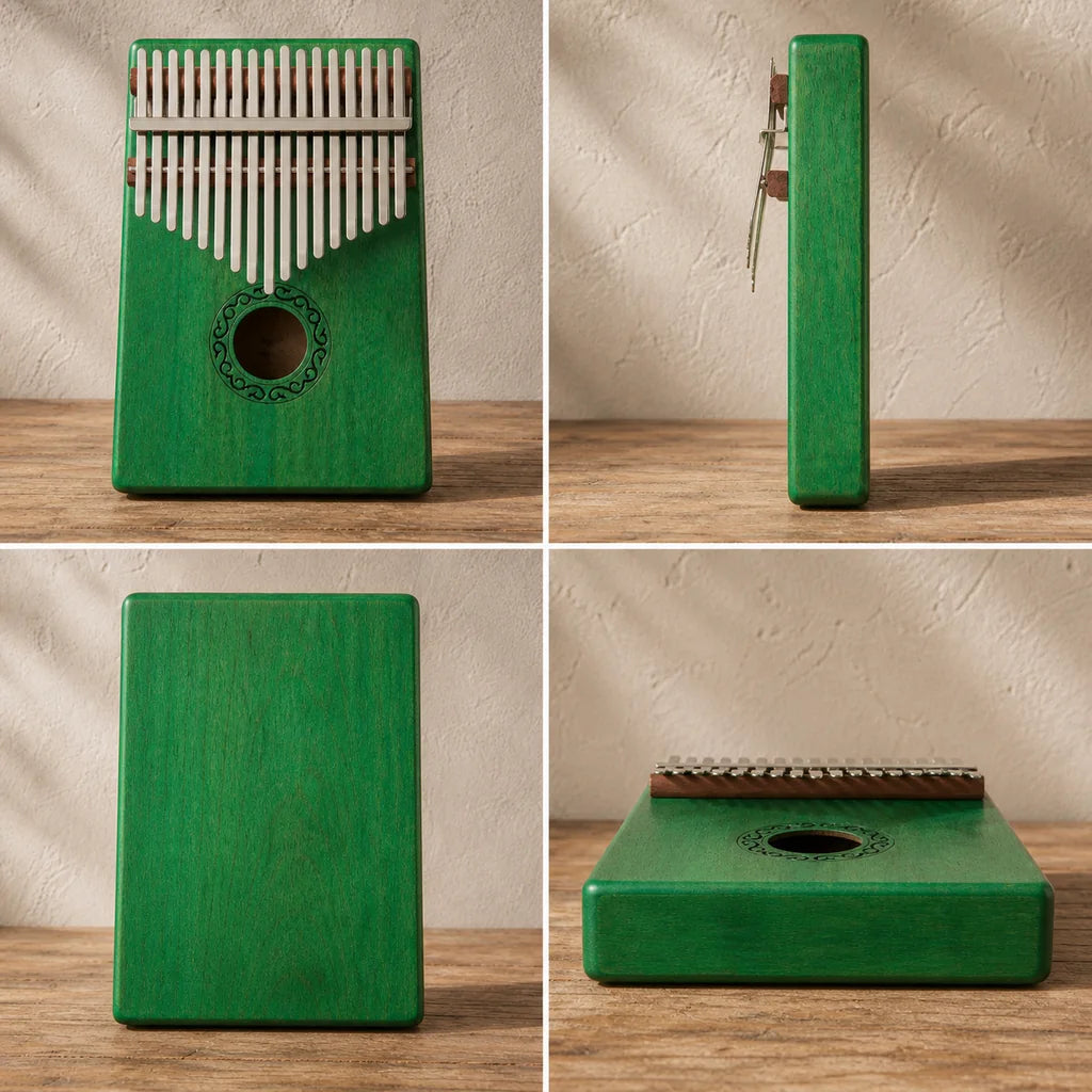 Kalimba 17 Tasten - Mahagoni, Grün - 03 technische Ansichten