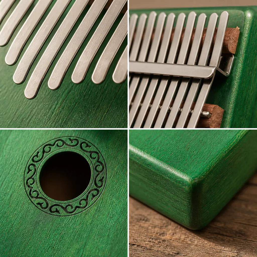 Kalimba 17 Tasten - Mahagoni, Grün - 04 Details
