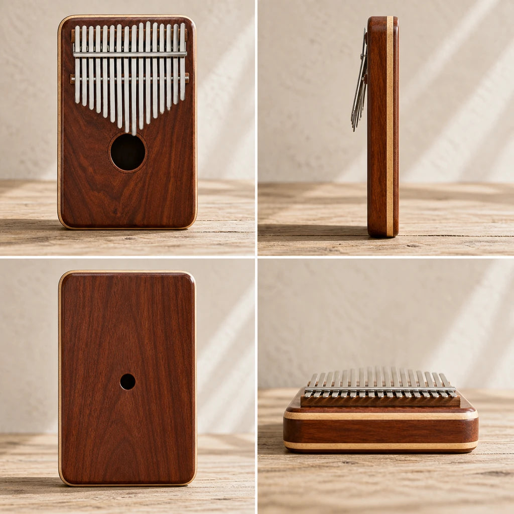 Kalimba 17 Tasten - Rotes Sandelholz - 03 technische Ansichten