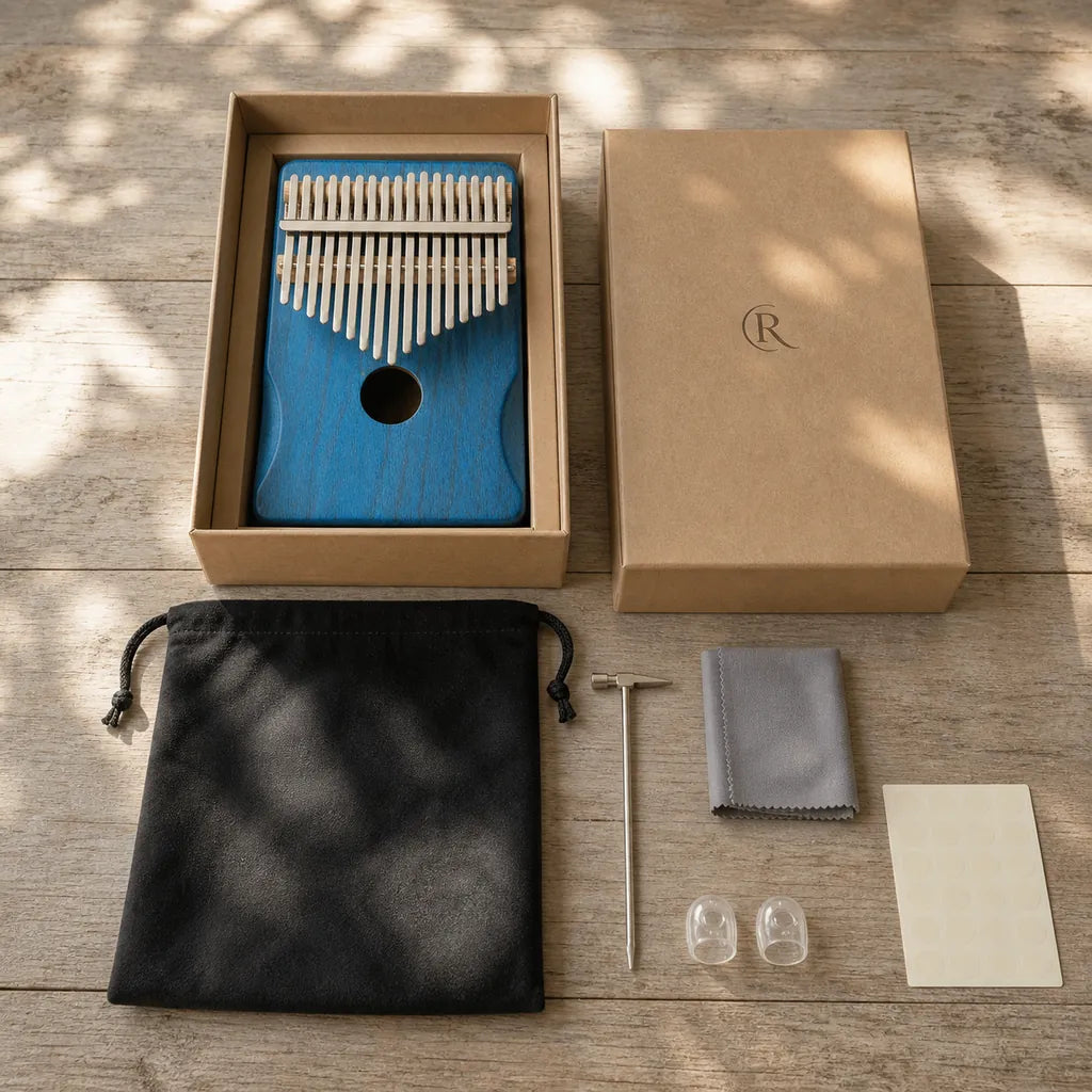 Kalimba 17 Tasten - Akazienholz, für Musiktherapie - 05 Lieferumfang