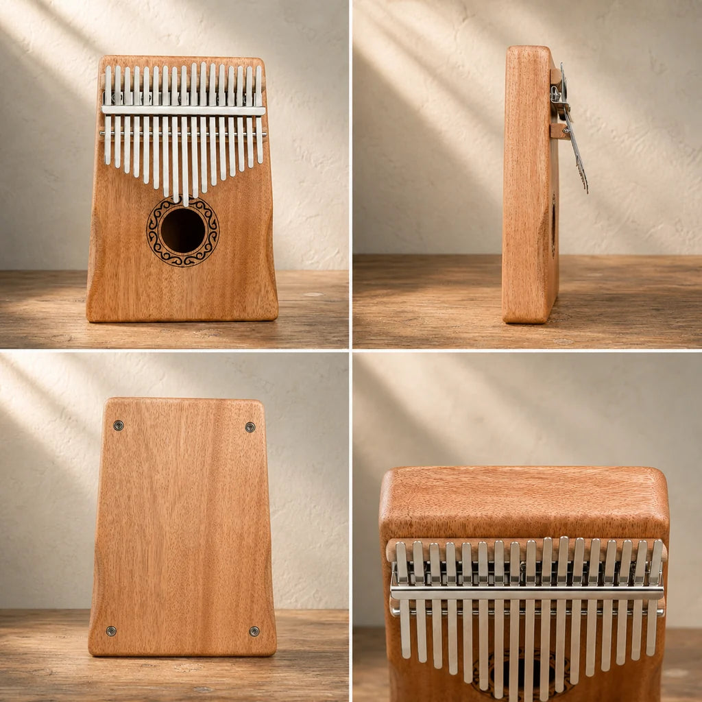 Kalimba 17 Tasten - Mahagoni, für Meditation - 03 technische Ansichten