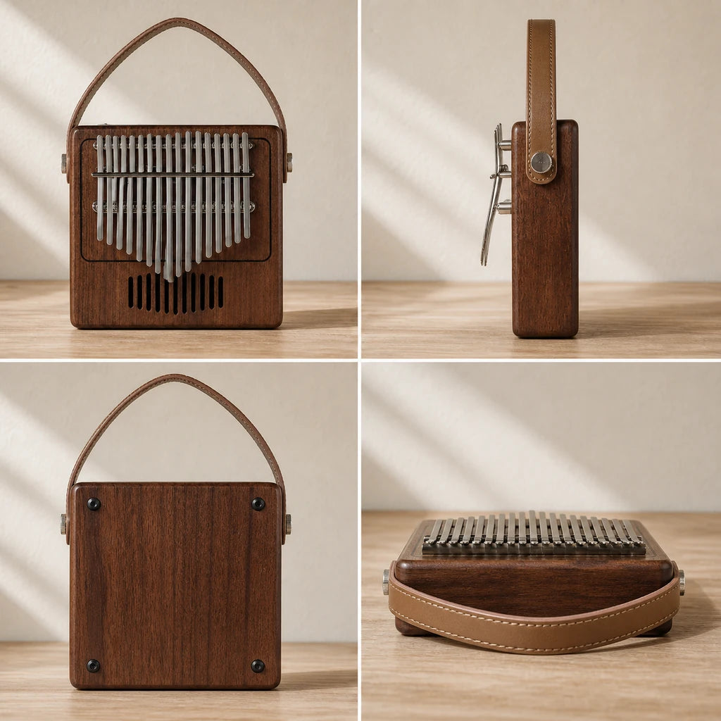 Kalimba 17 Tasten - Mahagoni, Sanza Style - 03 technische Ansichten