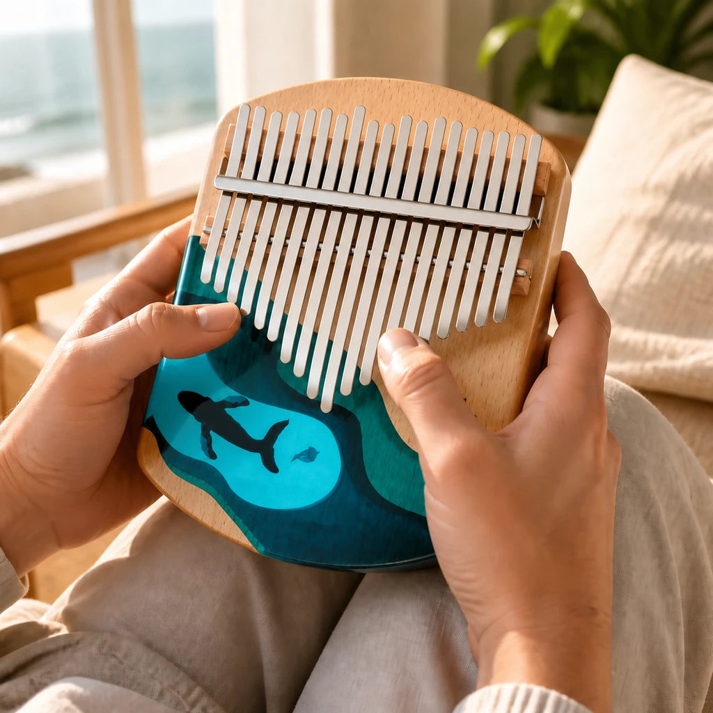 Kalimba 17 Tasten - Ahornholz, Ozean-Design - 02 Anwendung