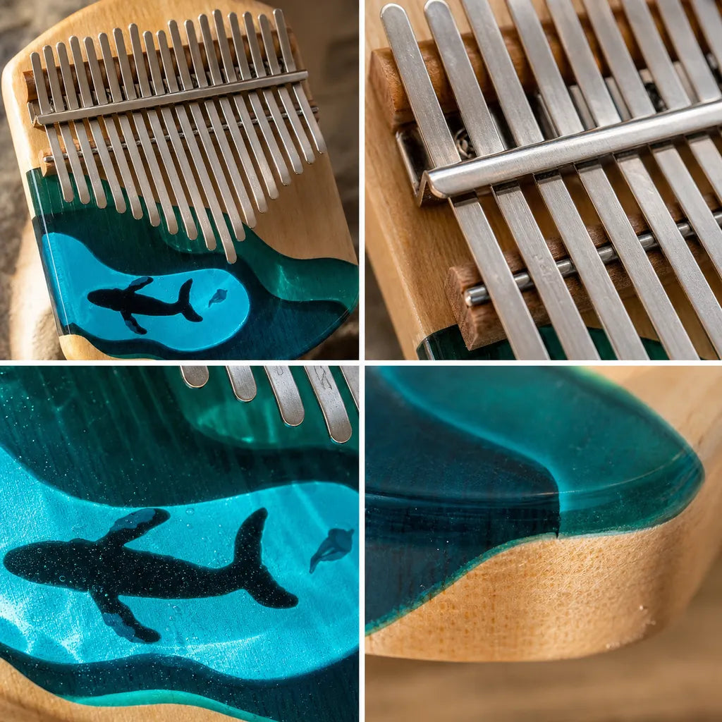 Kalimba 17 Tasten - Ahornholz, Ozean-Design - 04 Details