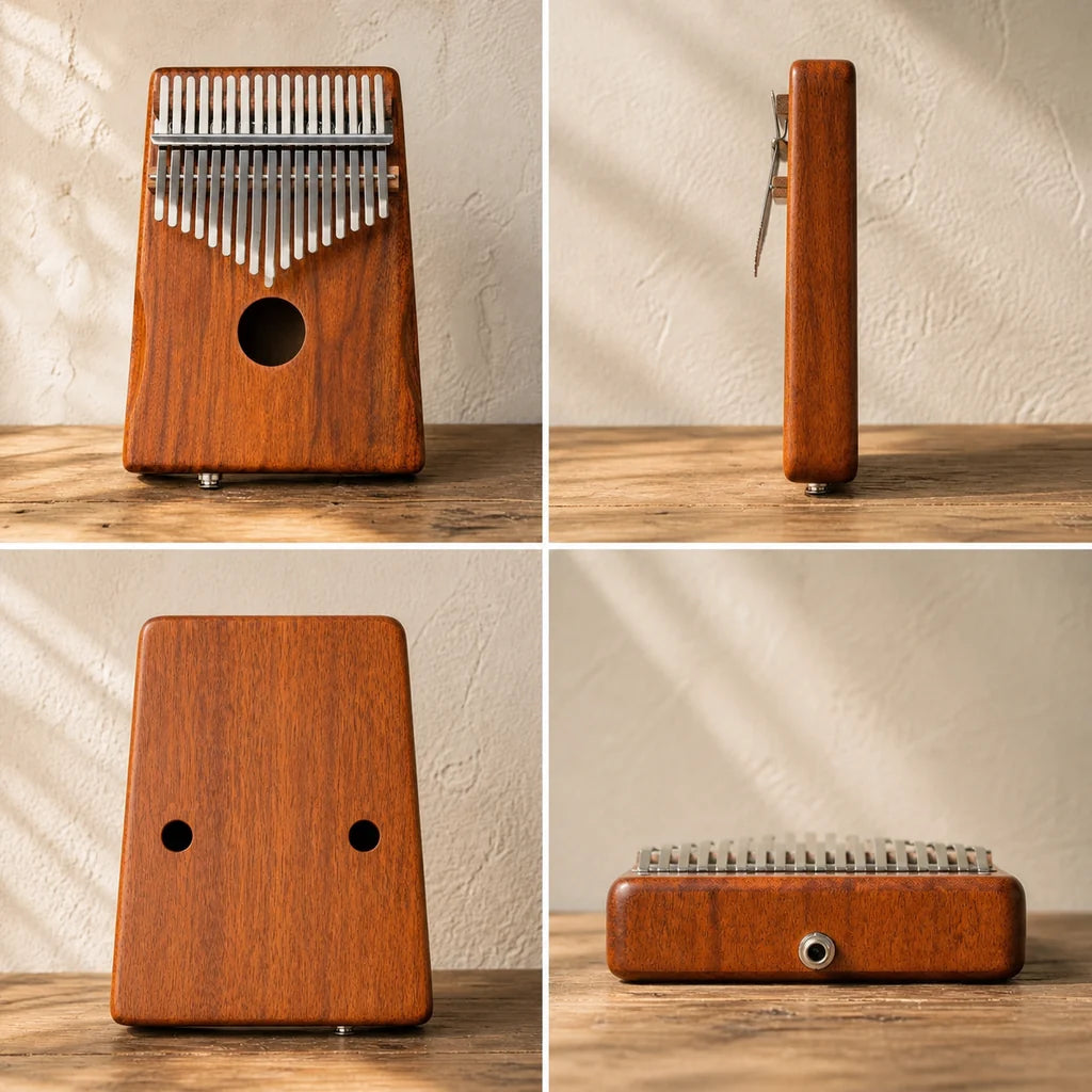 Kalimba 17 Tasten - Akazienholz, mit Tonabnehmer - 03 technische Ansichten