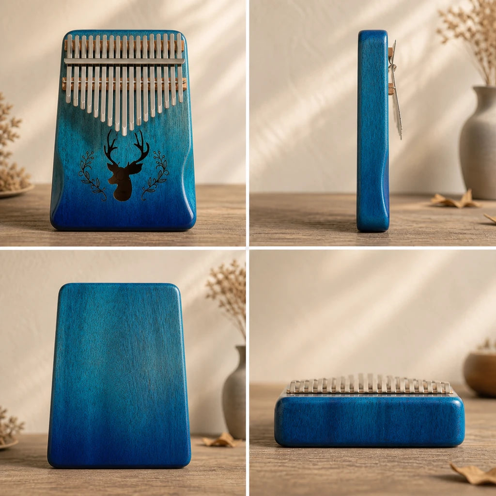 Kalimba 17 Tasten - Mahagoni Premium - 03 technische Ansichten