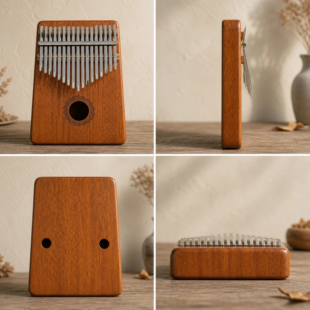 Kalimba 17 Tasten - Mahagoni, Klassik Edition - Holz - technische Ansichten