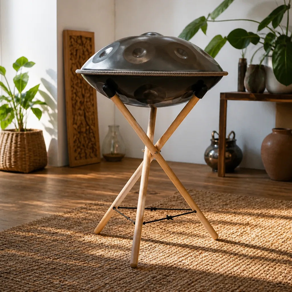 Handpan-Ständer Holz – Buchenholz massiv, Dreibein