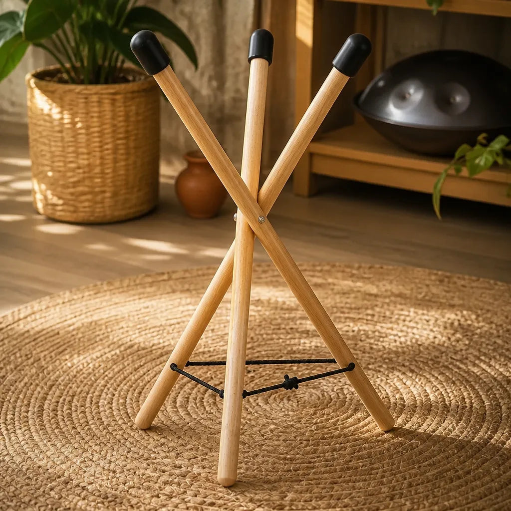 Handpan-Ständer Holz – Buchenholz massiv, Dreibein